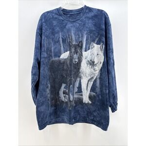 Vintage The Mountain Wolves T-shirt Blue Long Sleeves Men's Size Large Tie Dye